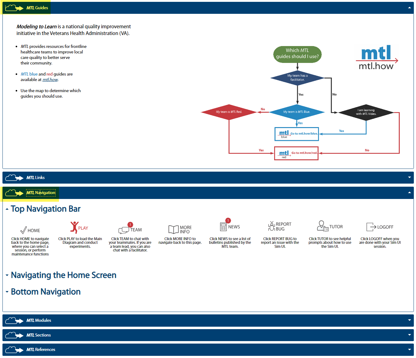 Image of highlighted MTL Guides and MTL Navigation blue bars within the More Info Admin Page.