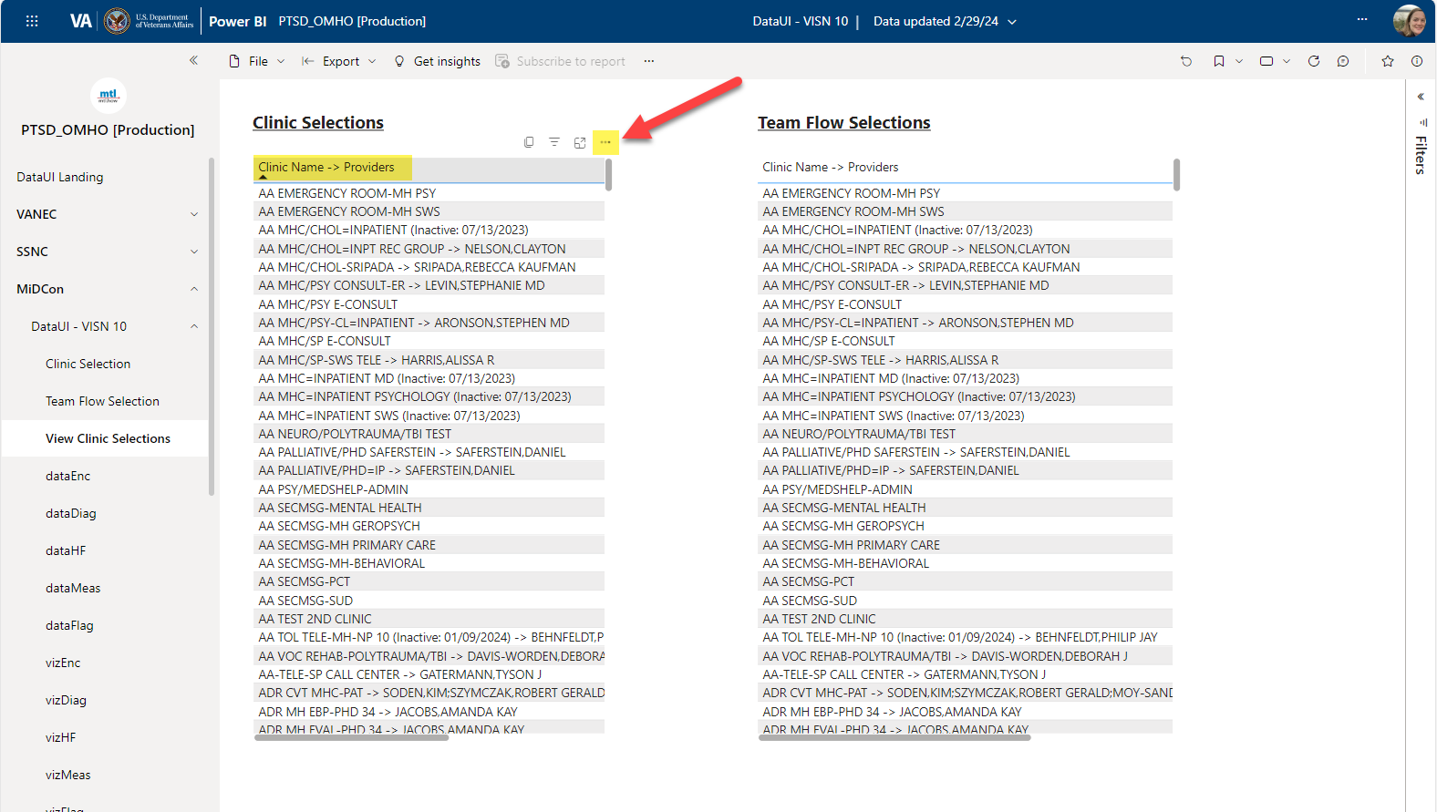 Image of Clinic Name - Providers heading and ellpsis that appears.