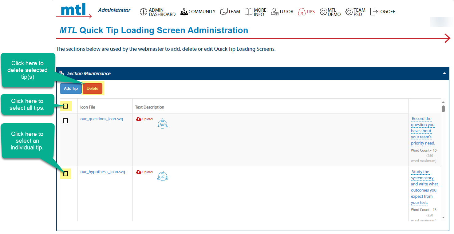 Image of steps to update a Quick Tip.