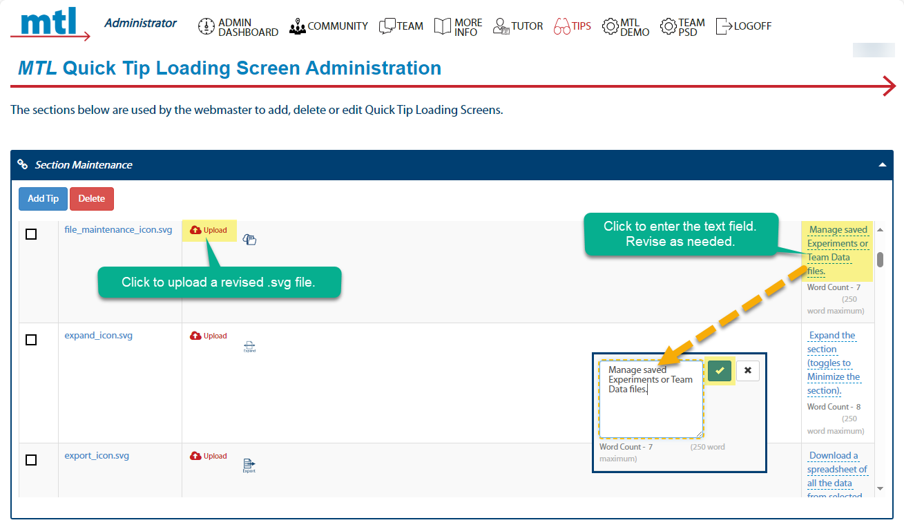 Image of steps to update a Quick Tip.