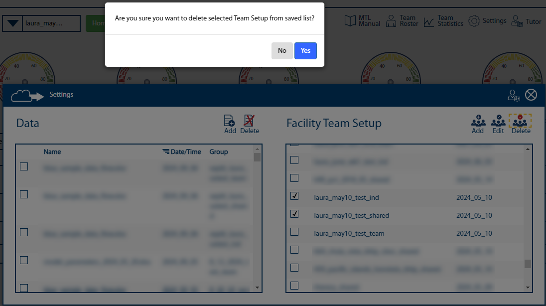 Image of confirmation message when deleting selected team(s).