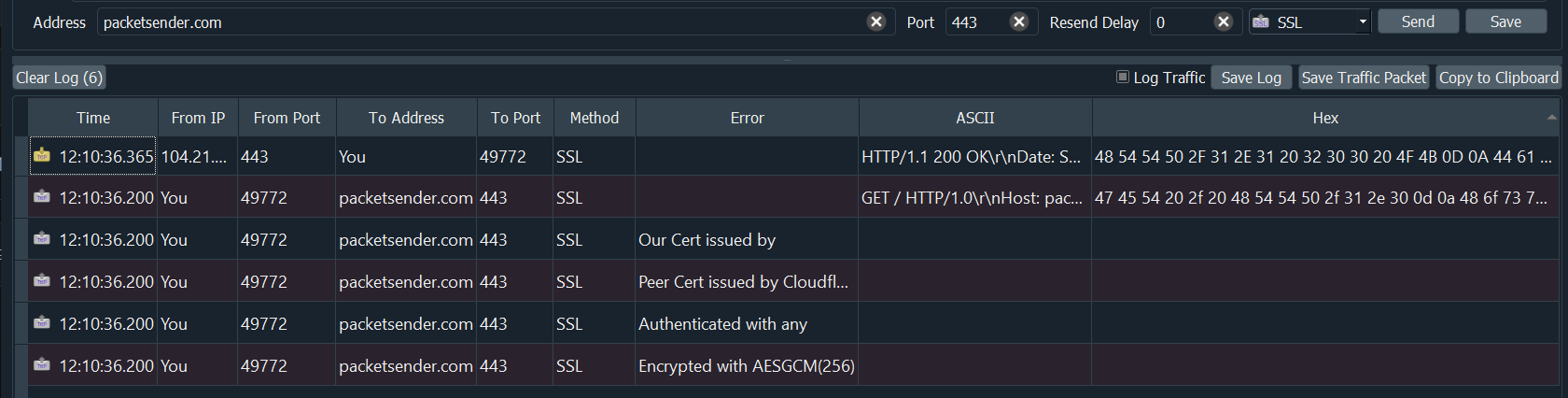 Packet Sender Direct TCP