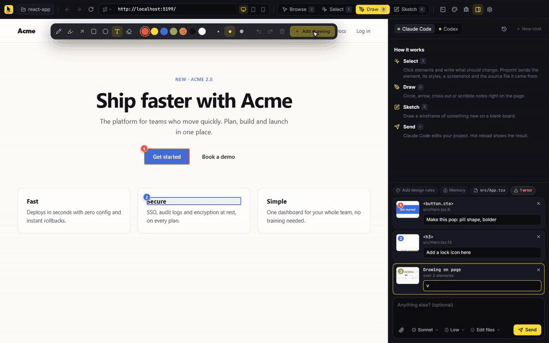 Agent run with streaming, steering and inline diffs