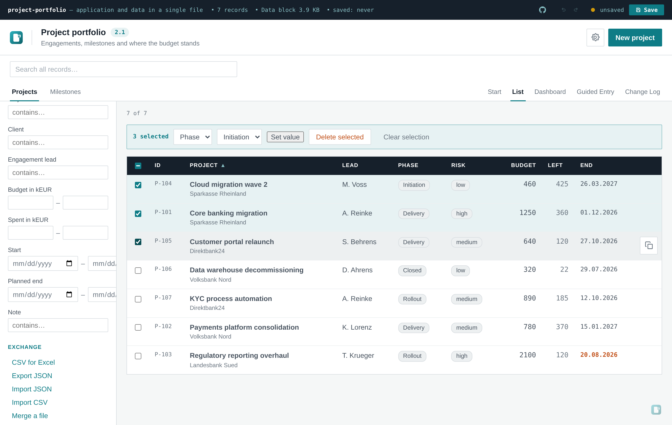 Bulk selection and the action bar