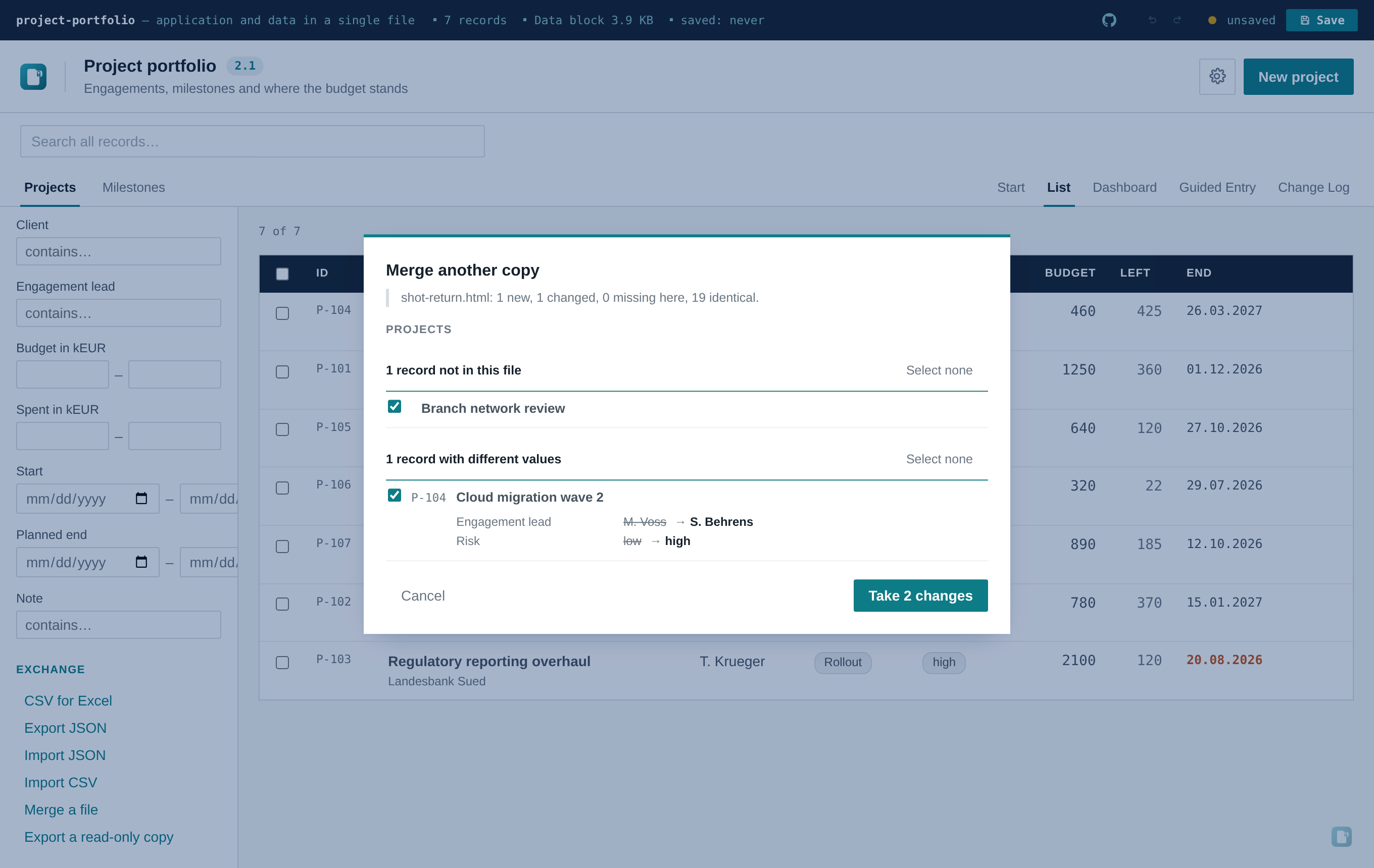 Merging a returned copy