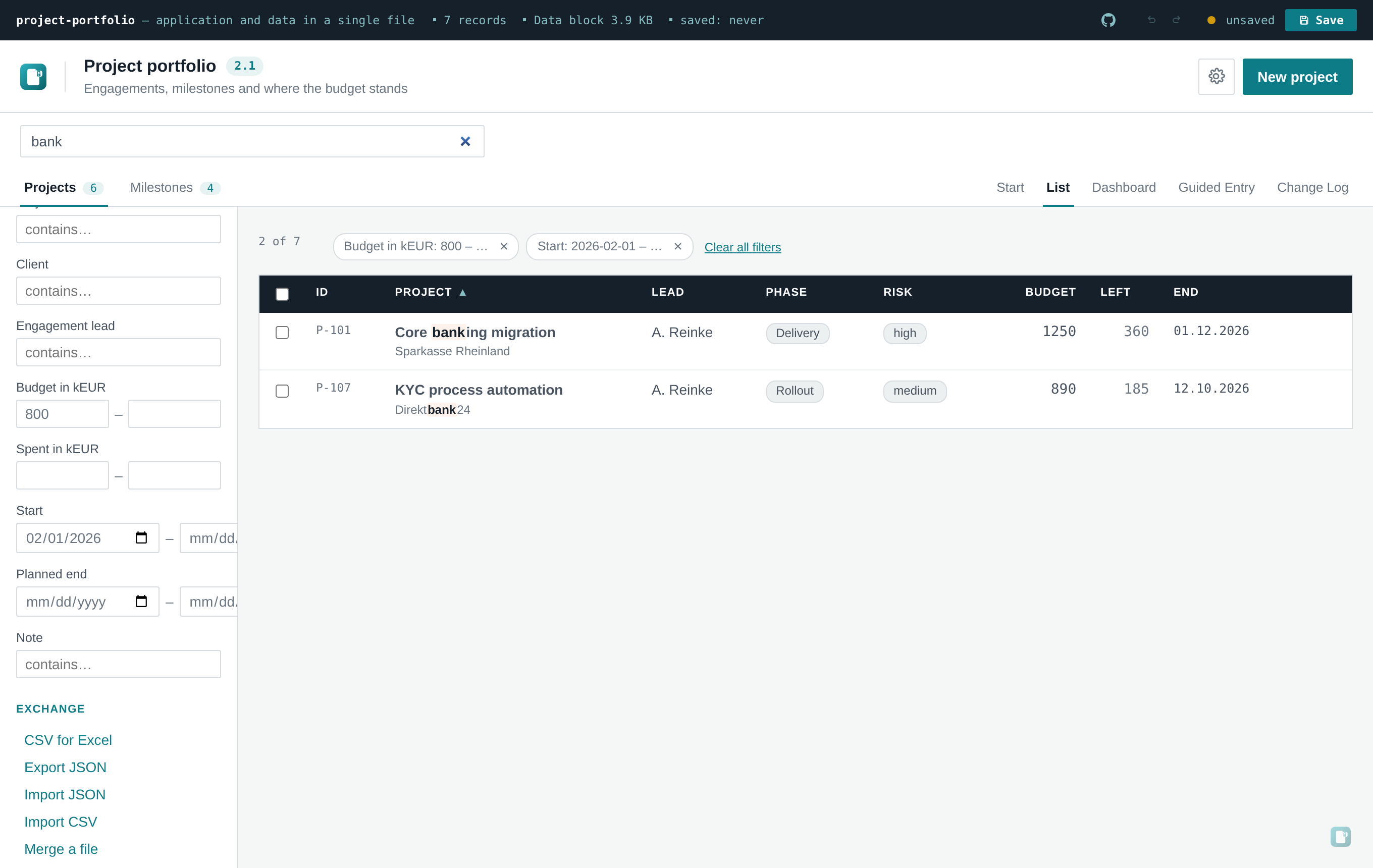 Global search and field filters
