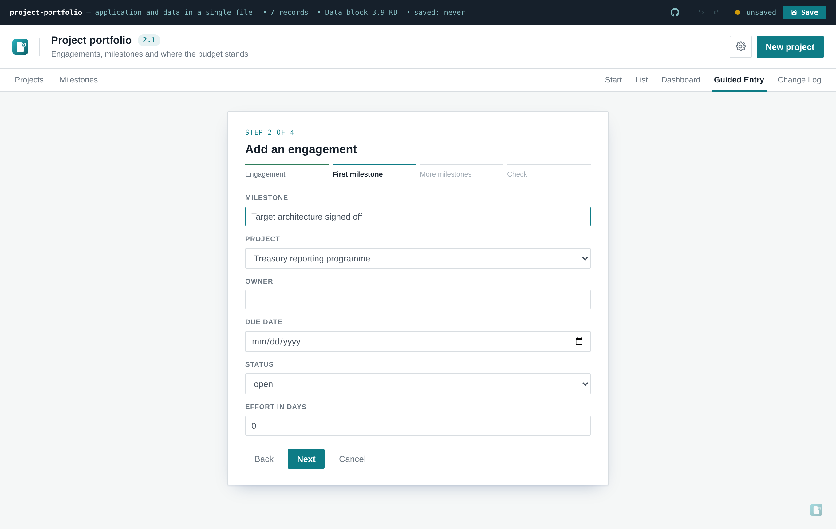 The guided entry wizard