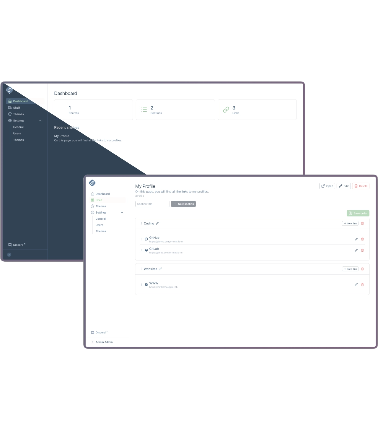 LinkShelf dashboard and shelf editor