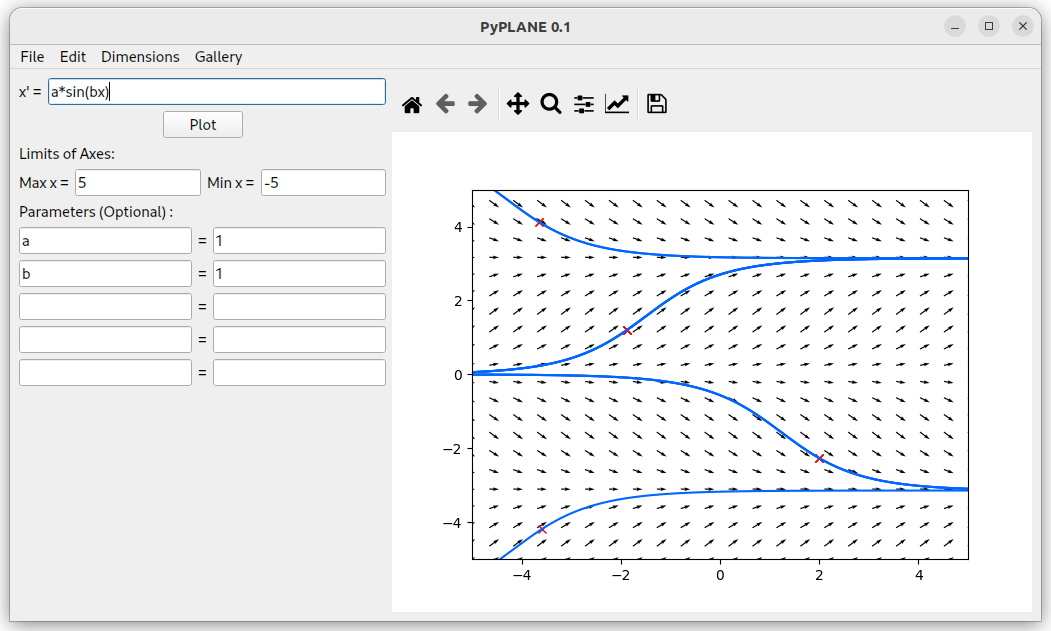 1D system with trajectories