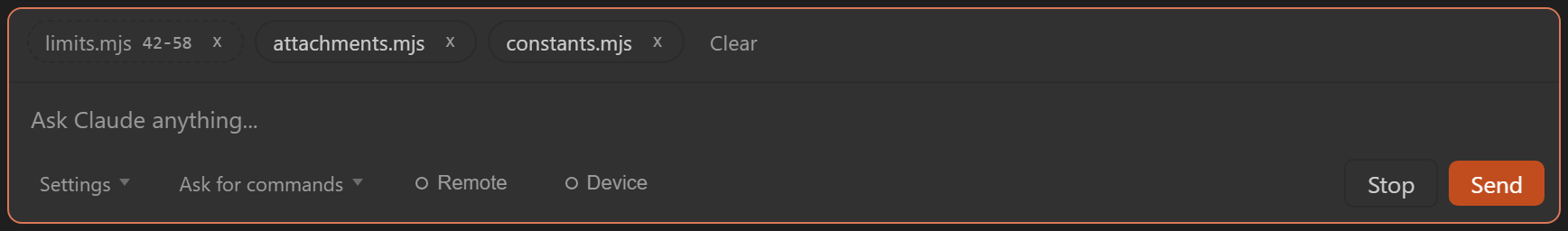 Files attached to the message box as chips