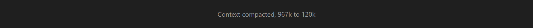 A line across the chat saying where it was compacted and how much was saved