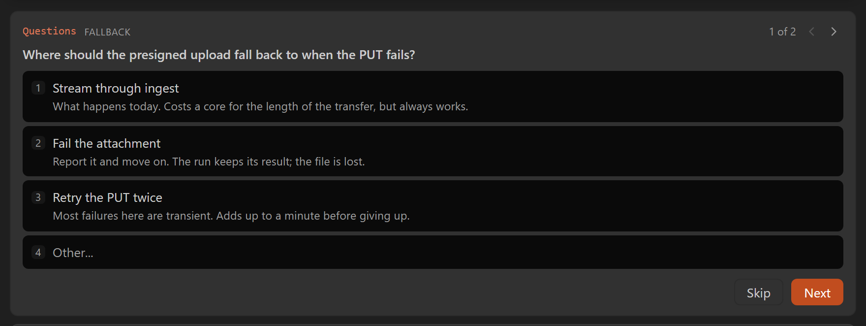A question card with four options, one of them Other
