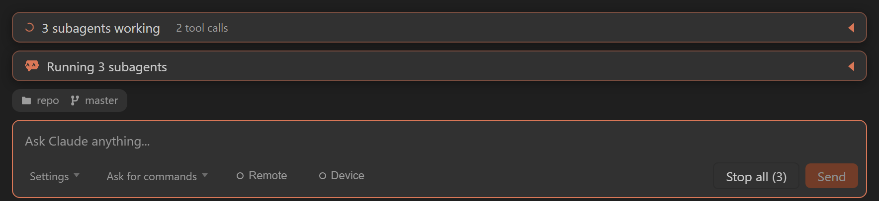 The activity strip above the message box, and one Stop all button