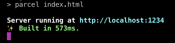 Screenshot of a terminal, showing a server running at http://localhost:1234