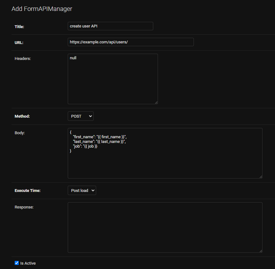 create a body with the fields name of a form