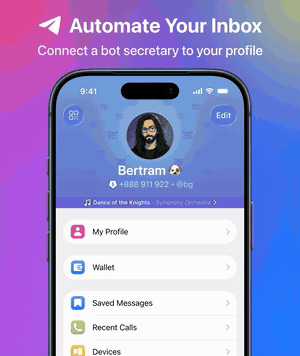 Telegram Settings → Account → Chat automation: adding the bot and picking its chats