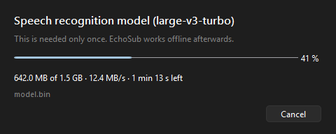 Model download progress window