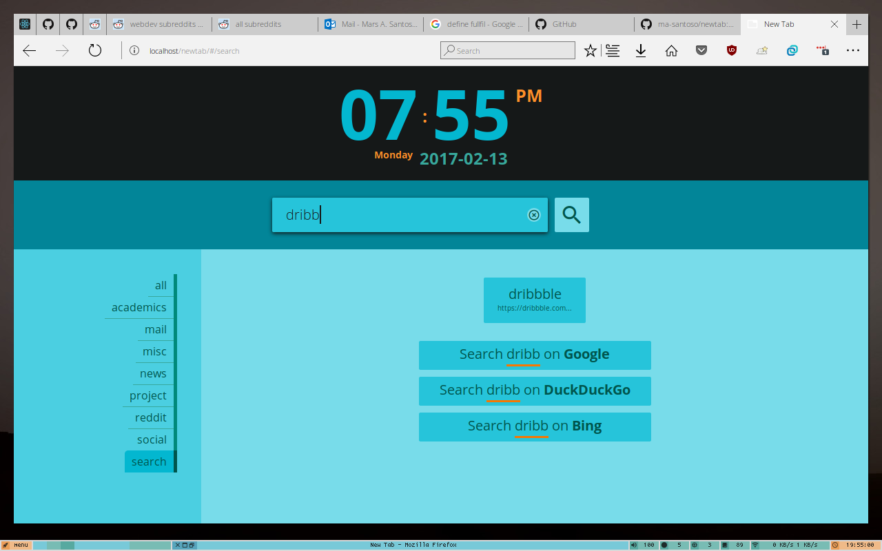 GitHub - marssantoso/newtab: A nice new tab page replacement that ...
