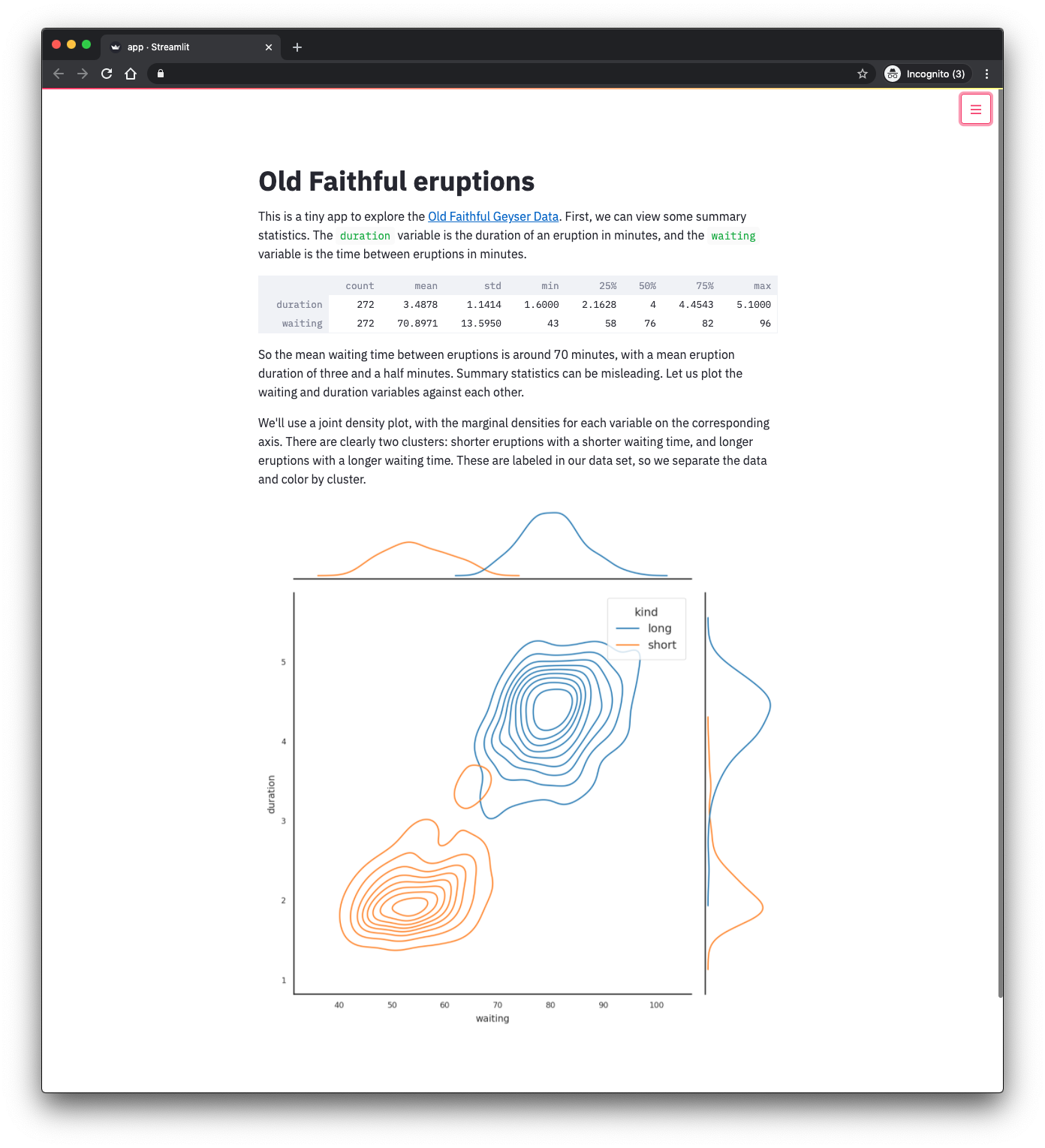 An image of the Streamlit application