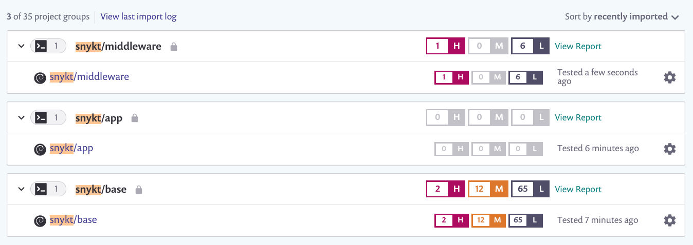 Showing vulnerabilities in Snyk