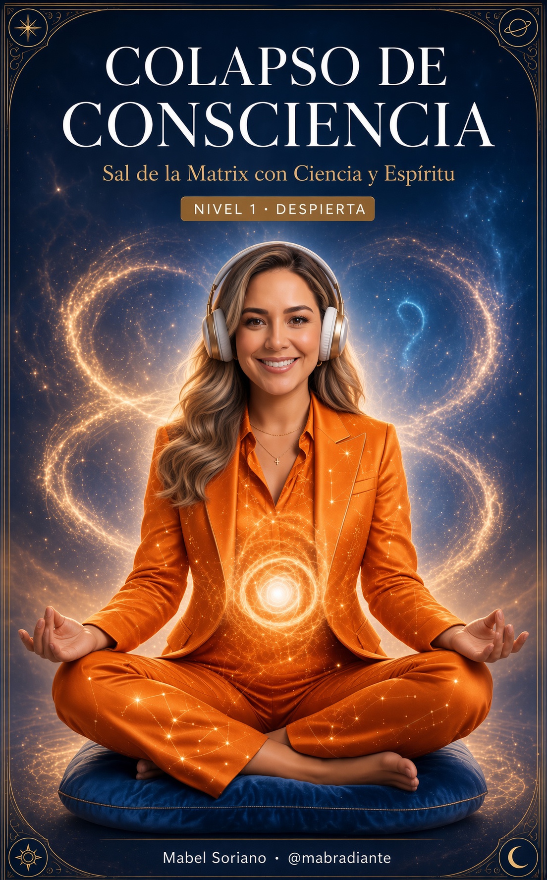 Mabel Soriano meditando — portada de Colapso de Consciencia, Nivel 1 Despierta