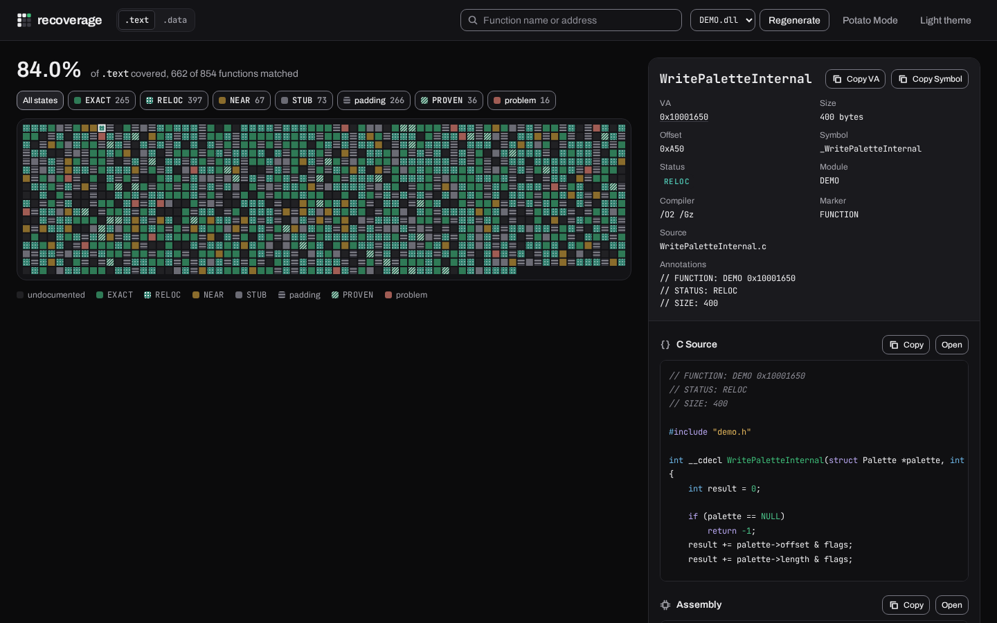 Dark mode with function detail panel