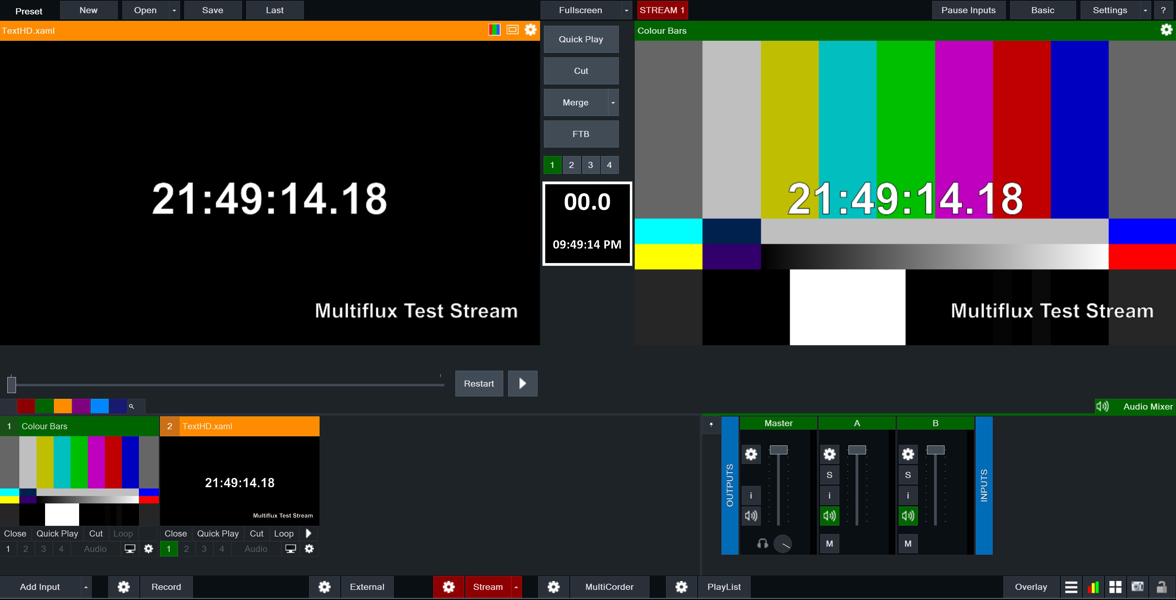 Screenshot of vMix streaming to Multiflux