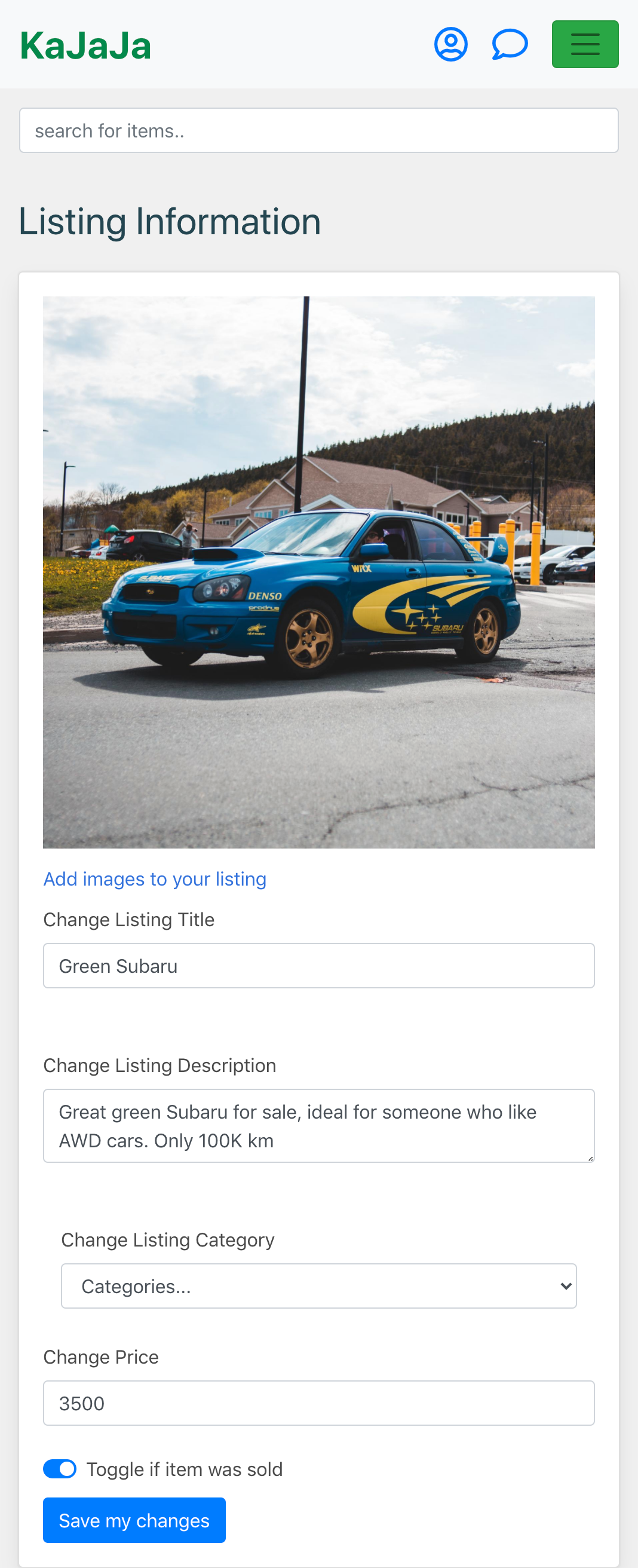 "screenshot of the create listing page - mobile"