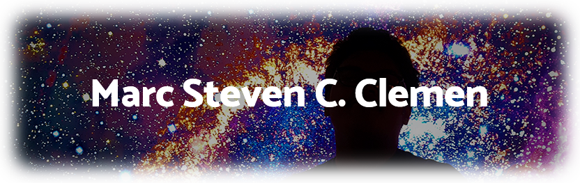 Marc Steven Clemen, on a starry background depicting a galaxy