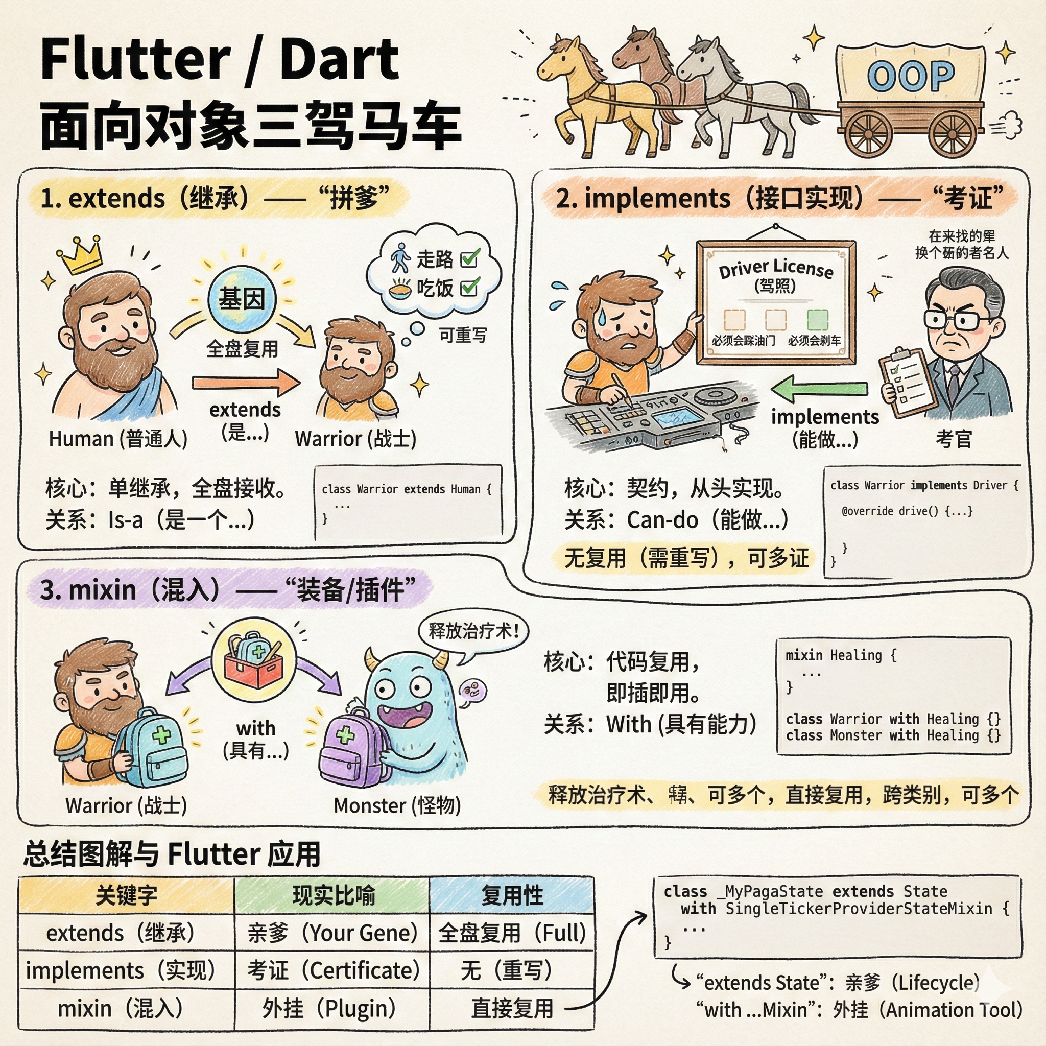 flutter 中 mixin extends implement