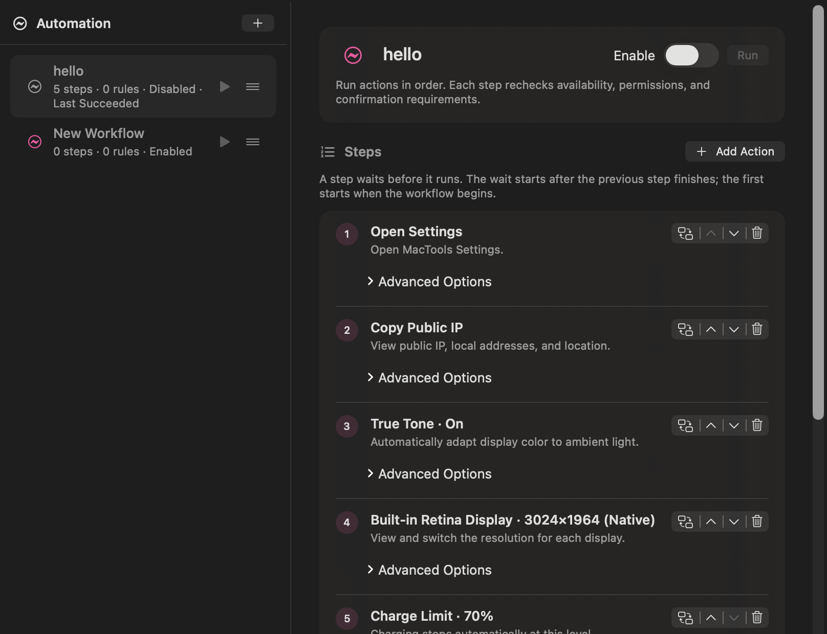Multi-step workflow in the MacTools automation editor