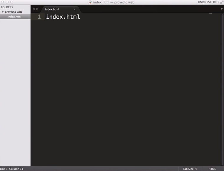 imagen de Sublime Text con index.html