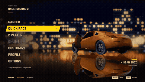 Night street main menu