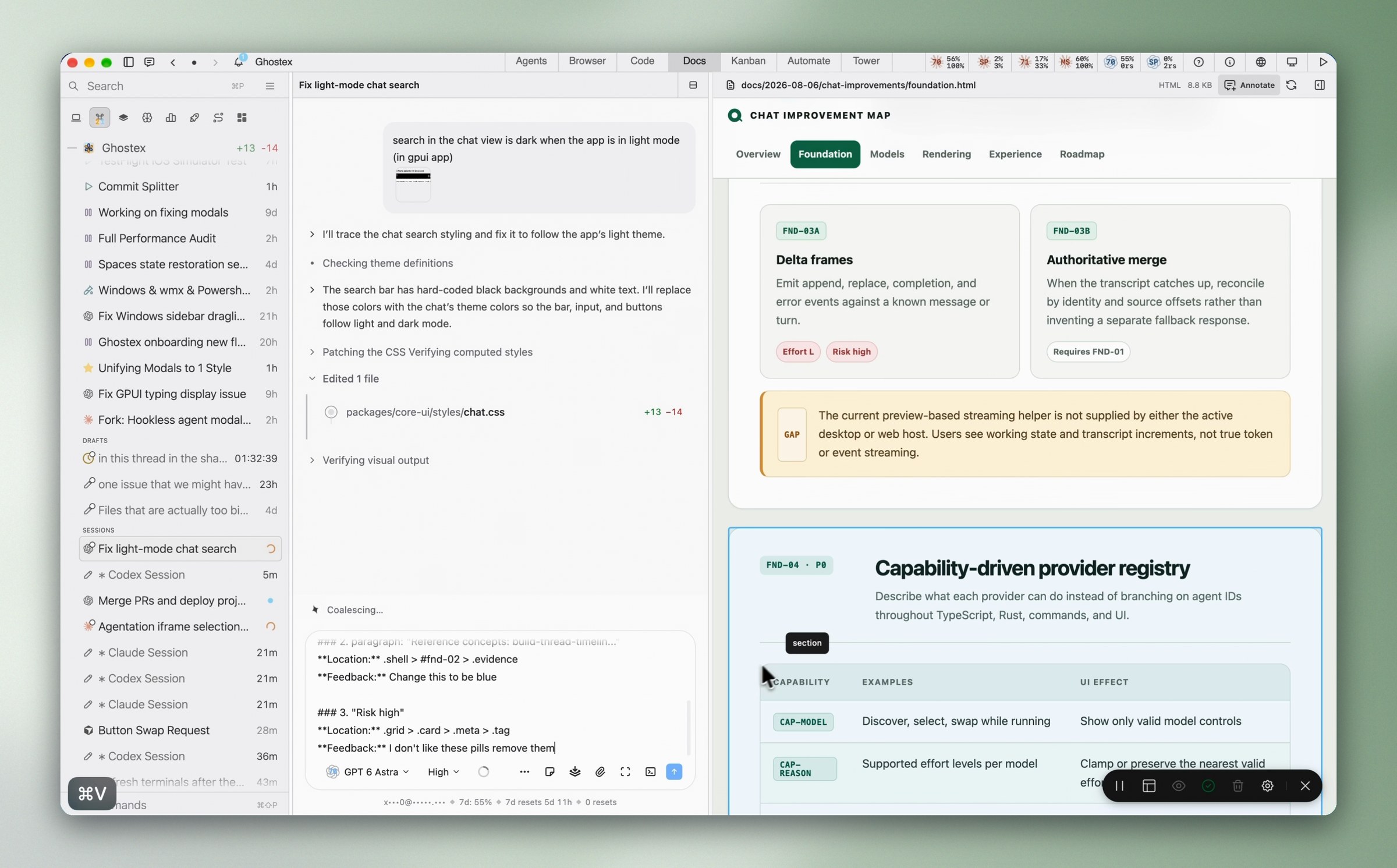 Docs view showing an HTML page with annotations being turned into agent instructions