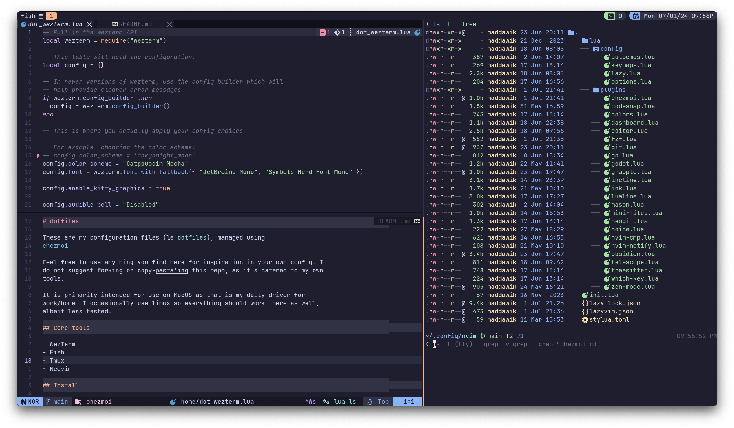 wezterm, tmux, fish and neovim