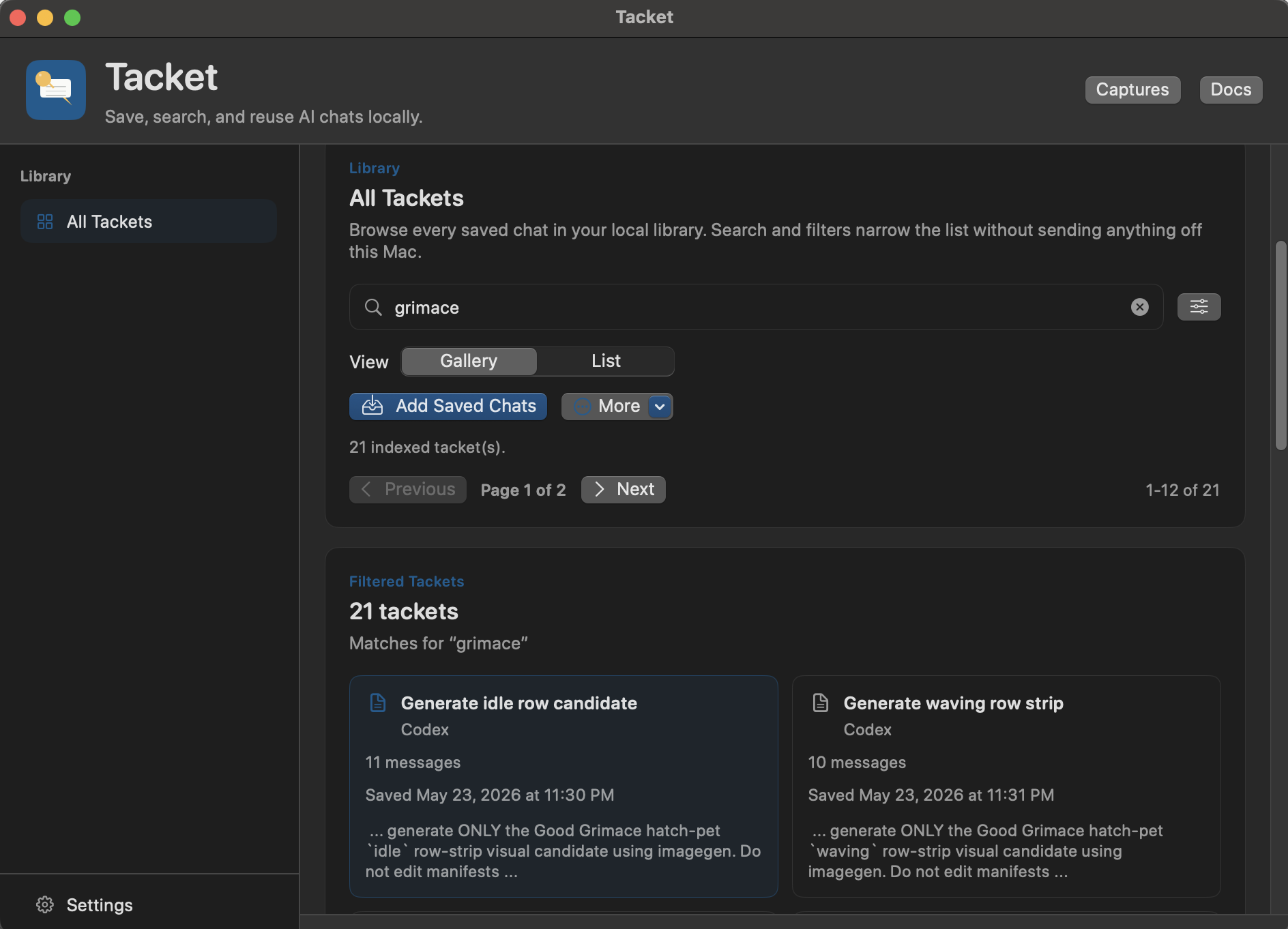 Tacket Mac app advanced search