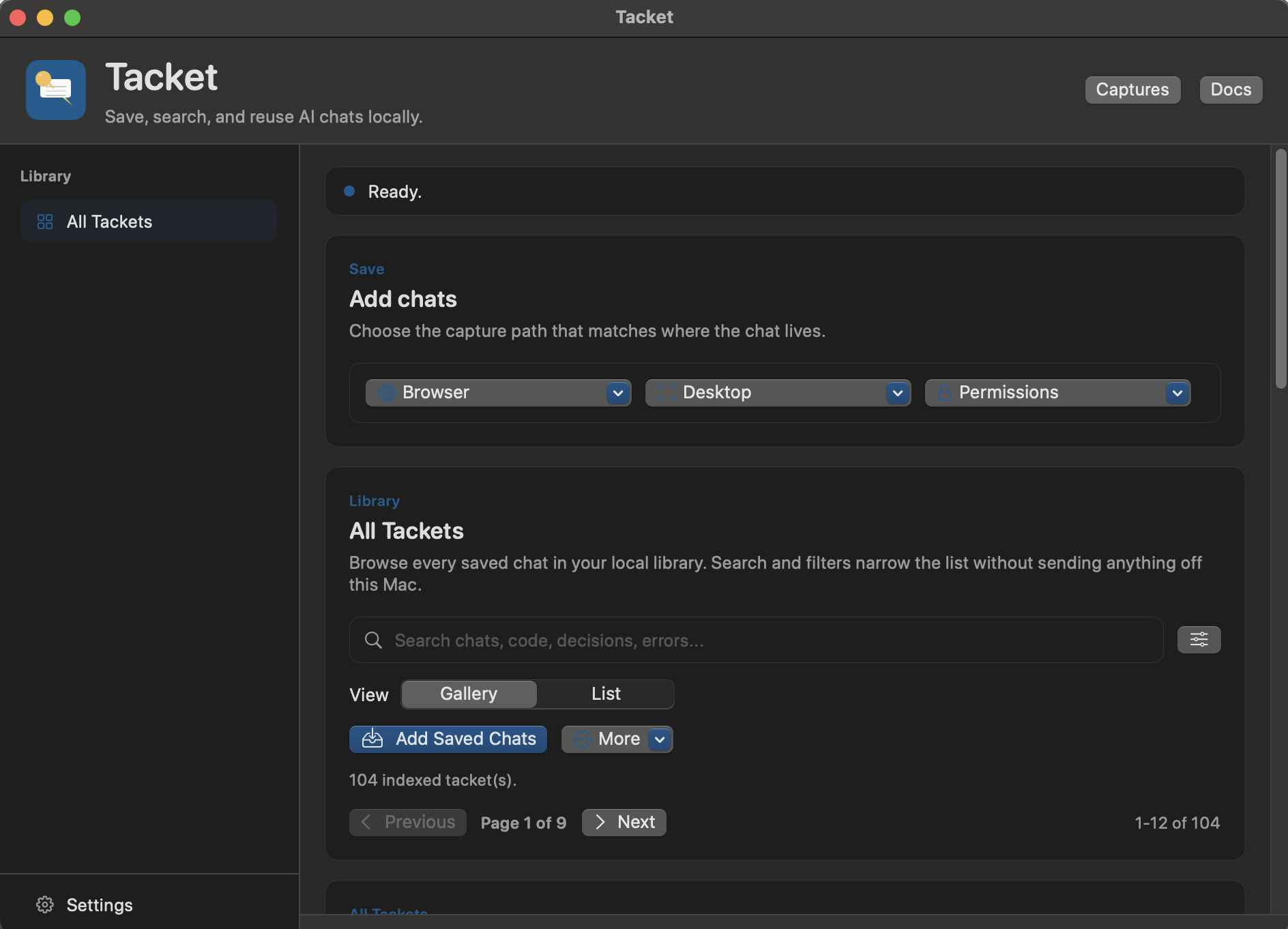 Tacket Mac app library