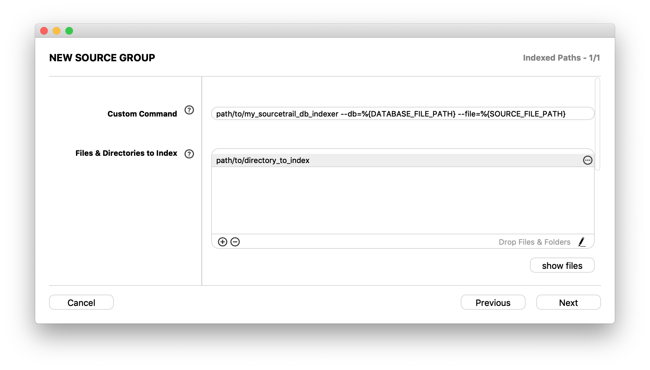 "Custom Command Source Group Setup"