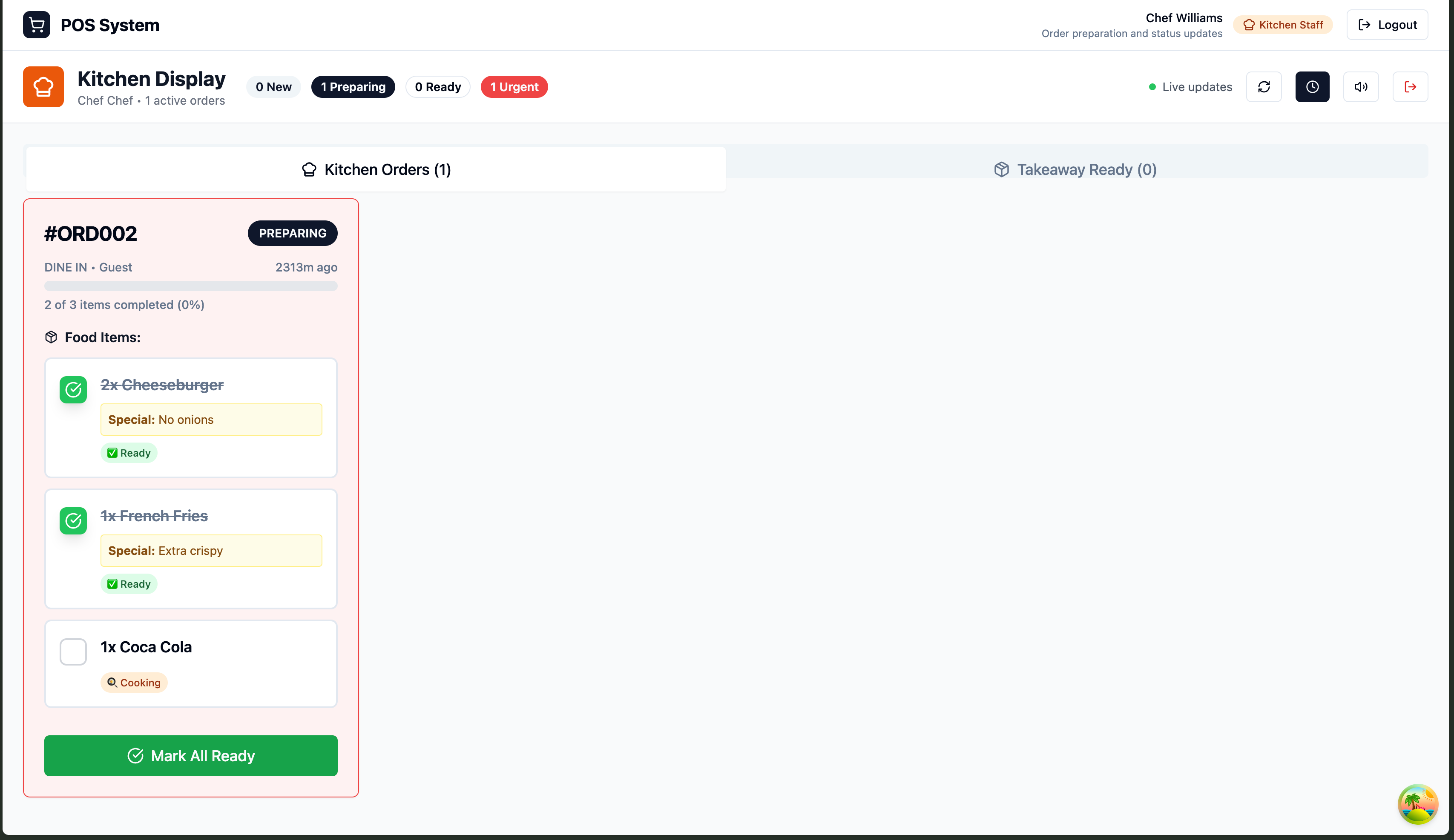 Dashboard Kitchen Interface