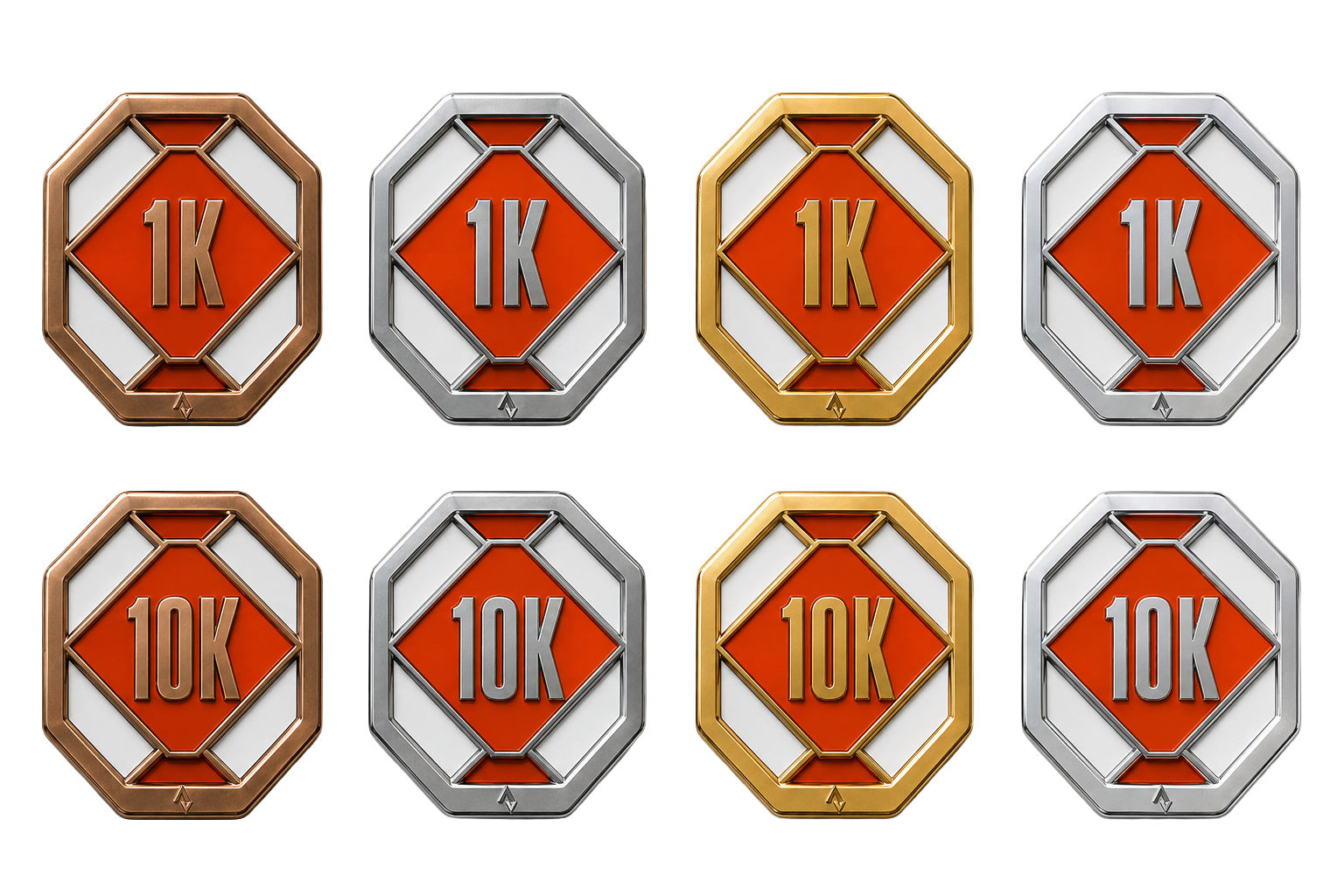 Achievement badges in four metal tiers