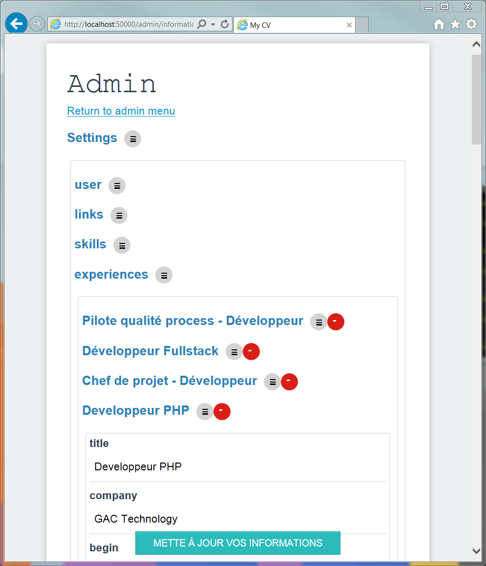 screenshot of admin interface