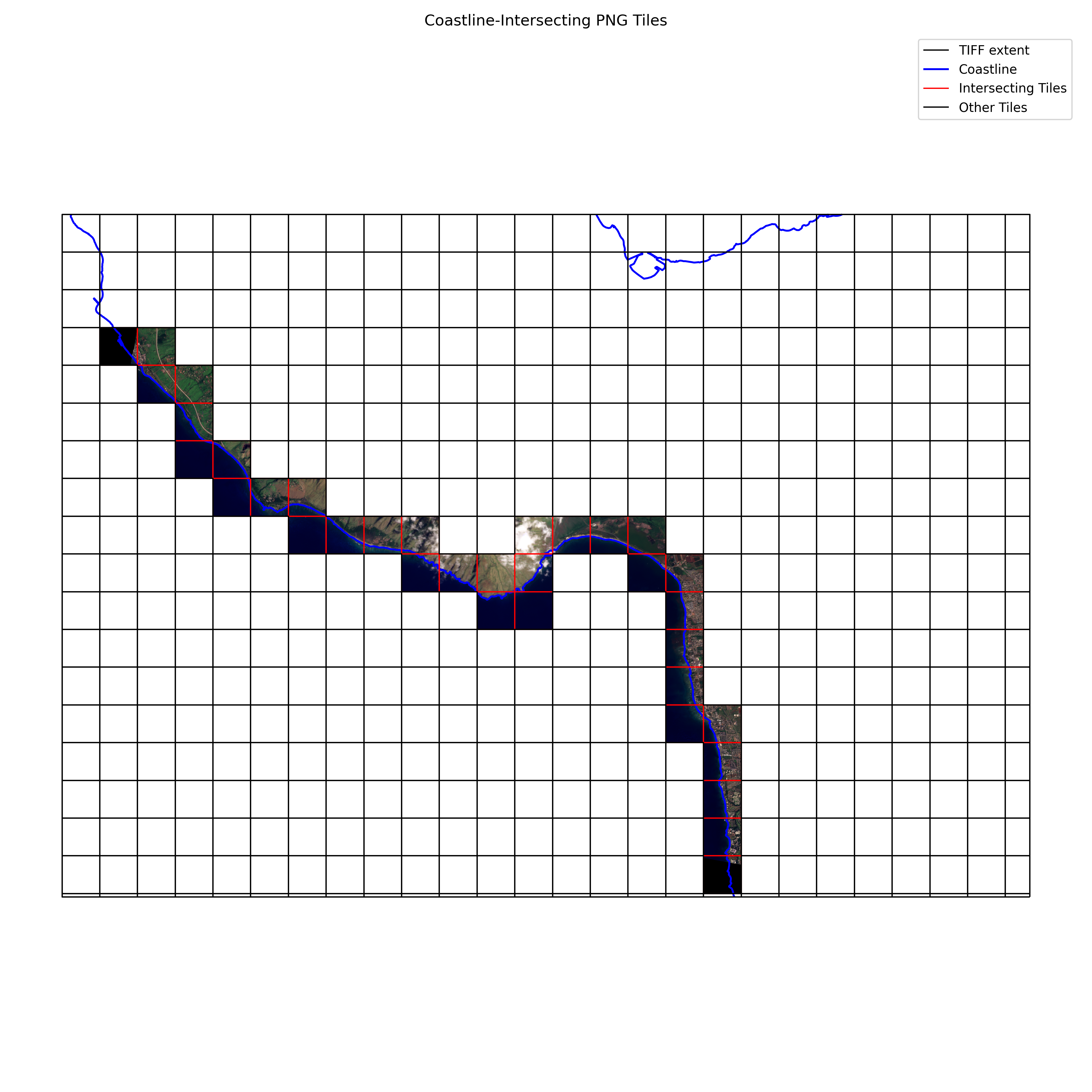 Coastline-intersecting tiles highlighted