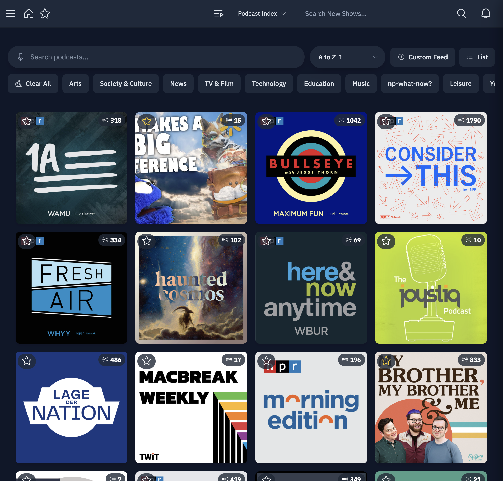 Podcast library grid