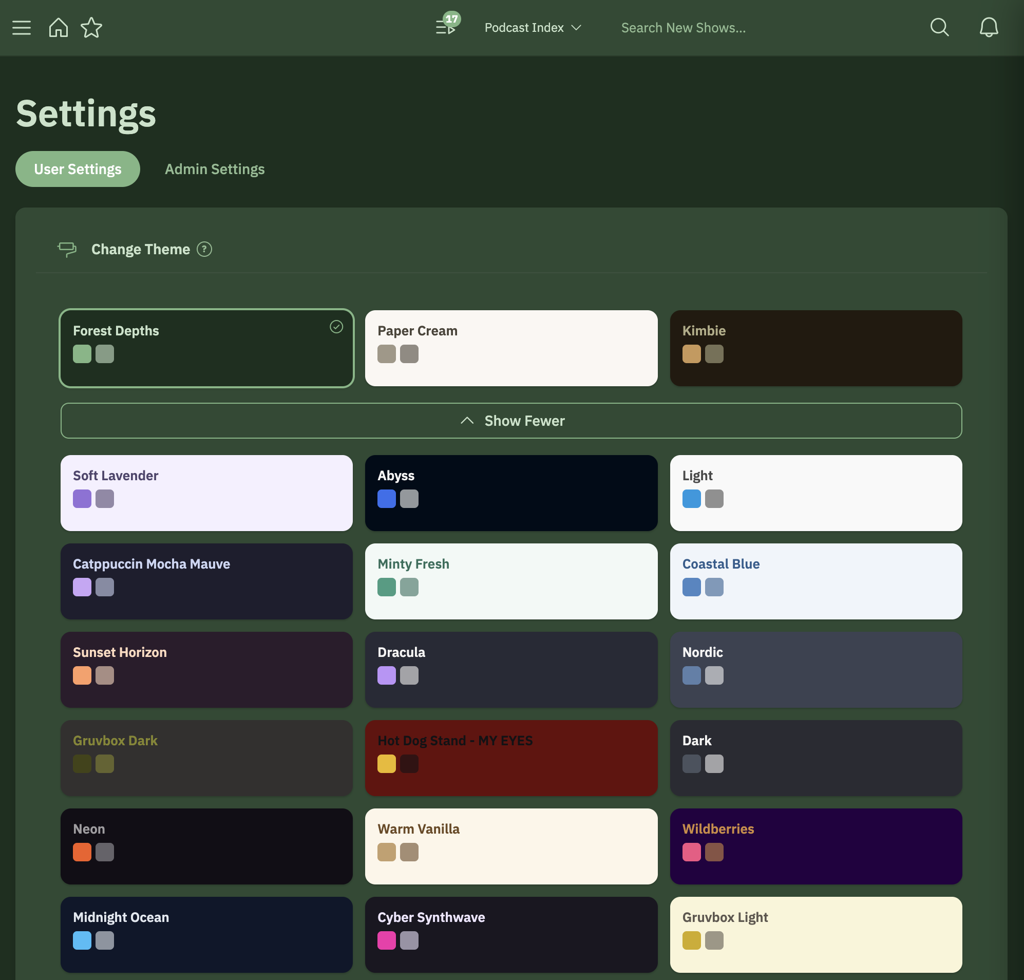 Theme picker with many themes