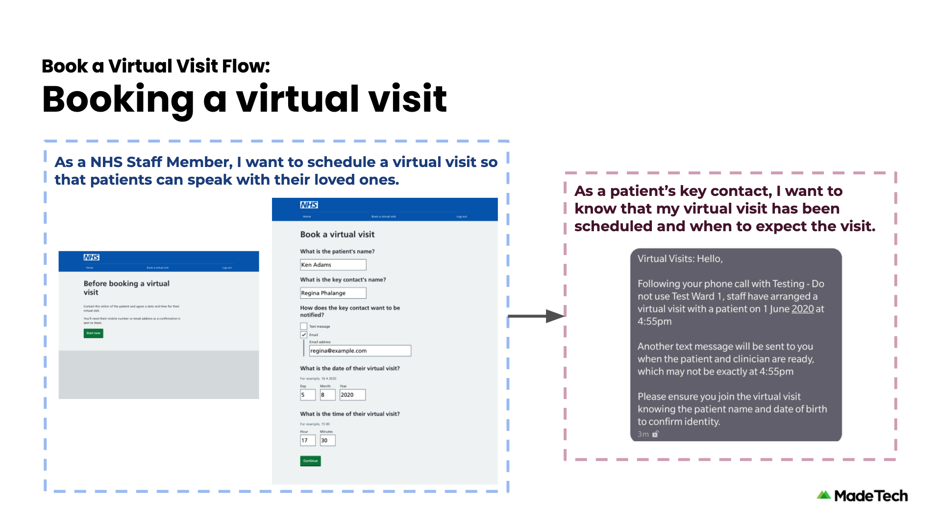 Ward Staff can book a virtual visit via email and/or text message