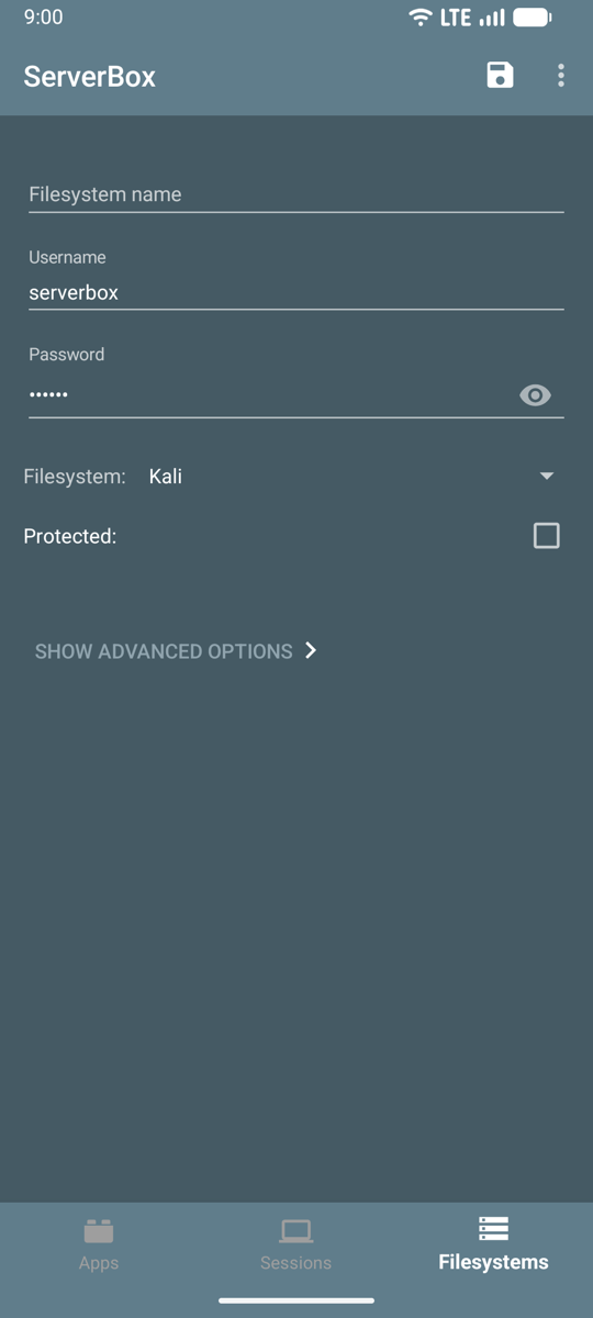 Creating a filesystem with a user name and password