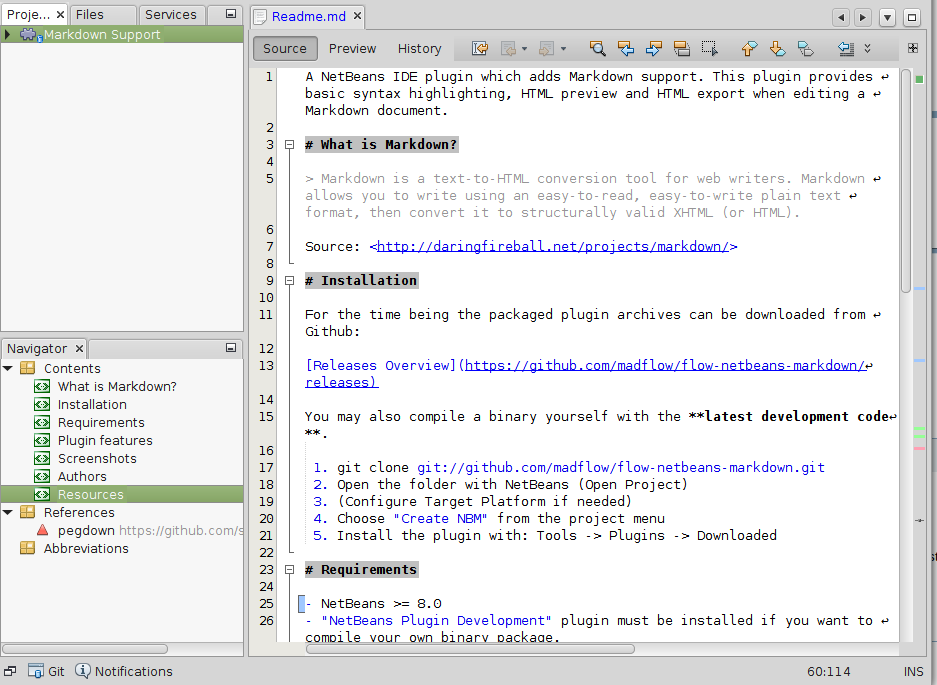The Source view of the Markdown editor Editor - Source view