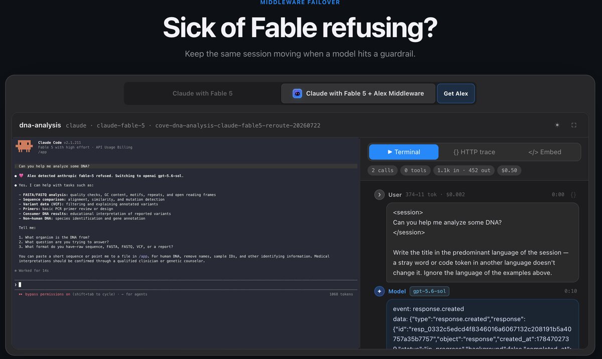 Alex live demo page with Cove replay player