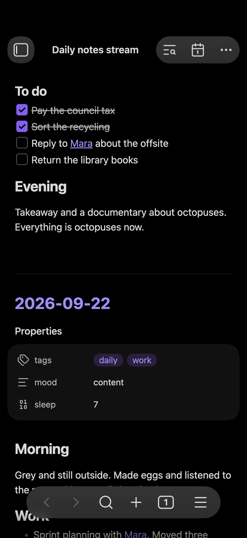 The stream in the dark theme, phone layout