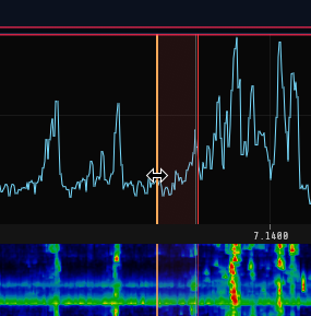Tuning on the panadapter, showing the VFO marker and filter passband